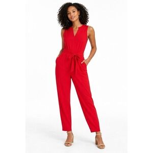 Market & Spruce Romper Pants Small Women's W Pockets Belt Salsa Red Color (H)
